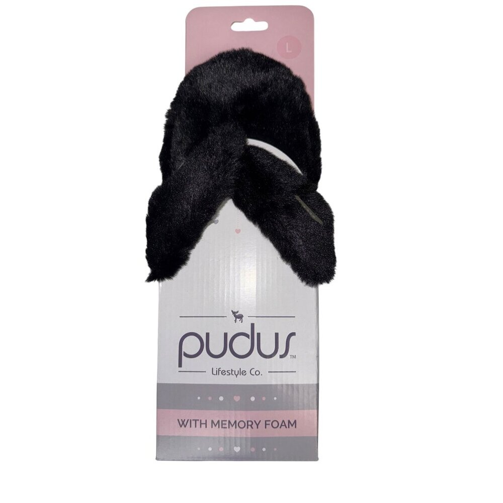 PUDUS Women's Cottontail Flip Flop Slipper Houseshoes Black Size Large 9/10 NEW